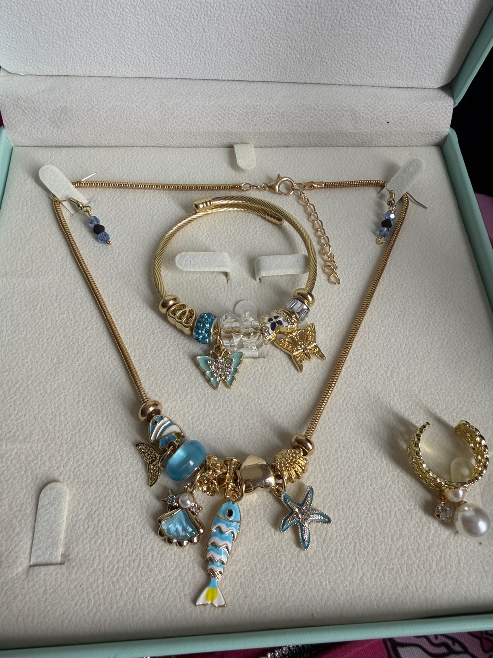 Gold-Tone Beach Charm Necklace & Bracelet Set with Blue Accents - Picture 9 of 9